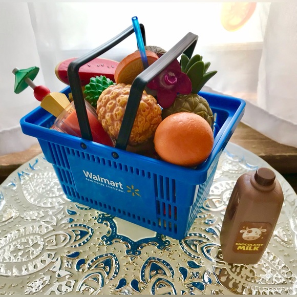 WALMART Mini Shopping Basket Hand Cart & Pretend Play Food American Doll Size - Picture 2 of 15